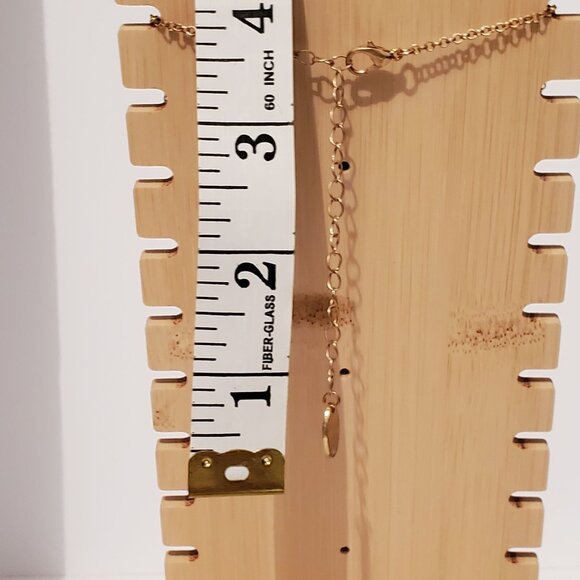 Gold Chain Necklace With Blue Rectangle Charms - Picture 5 of 8